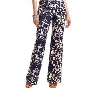 NWT Ann Taylor Loft Marisa Trouser Pants Blue White Print Linen Rayon